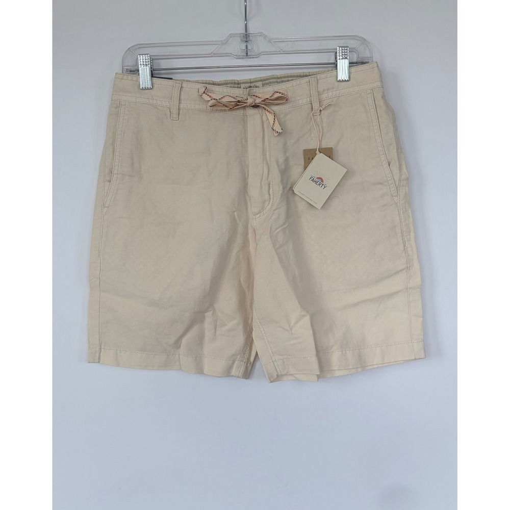 Faherty Resort Style Preppy Linen All Day Beach Short‎ Cream Sand Color New